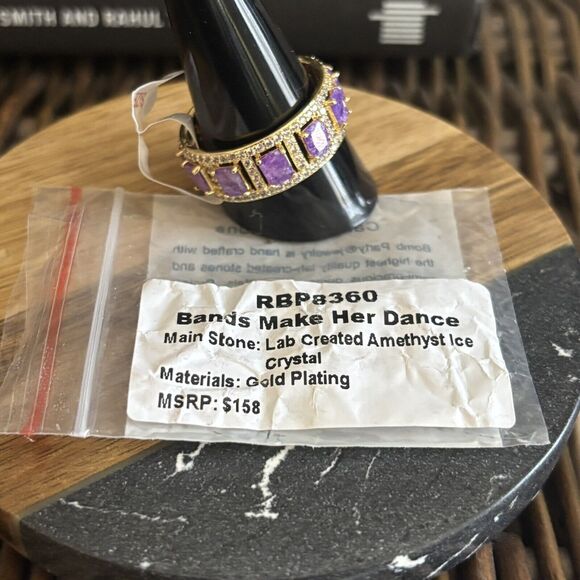 Bomb Party Ring RBP8360 Bands Make Her Dance Size 11 Amethyst Ice Crystal Gold - Picture 3 of 3